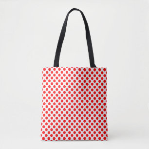 White on Red Medium Size Polka Dots Pattern Tote Bag