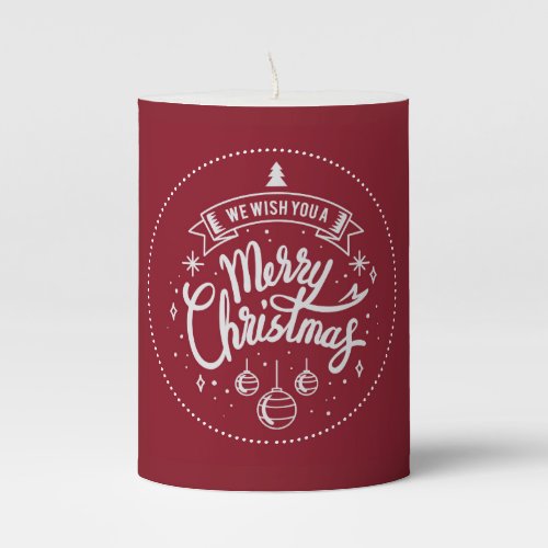 White On Red Merry Christmas Pillar Candle