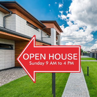 White on Red Open House Arrow Yard Stake Sign