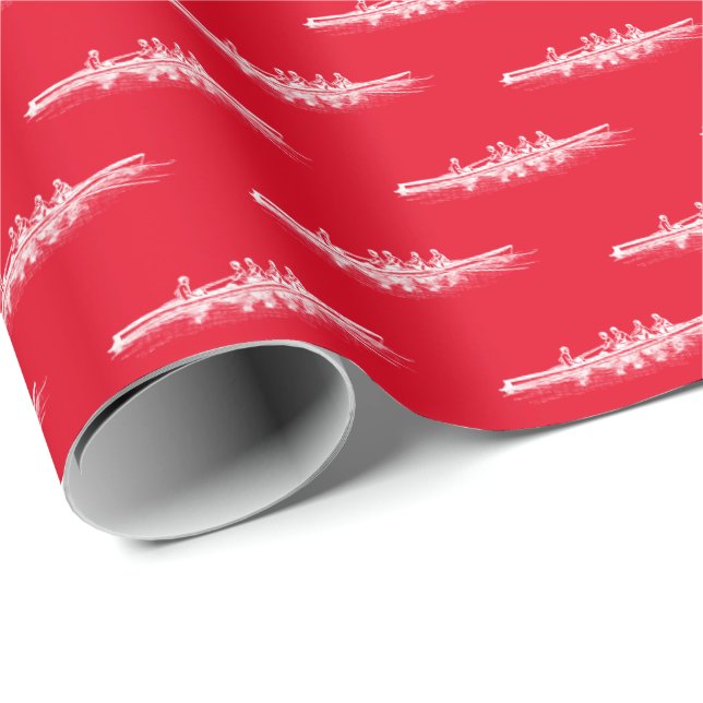 White on Red Rowing Rowers Crew Team Water Sports Wrapping Paper (Roll Corner)