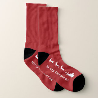 White On Red Santa Sleigh Reindeer Christmas Socks