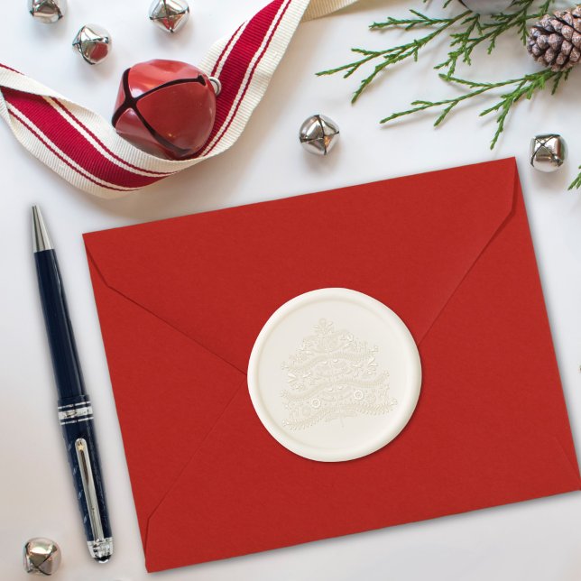 White on Red Scandinavian Christmas Tree Wax Seal Sticker (Creator Uploaded)