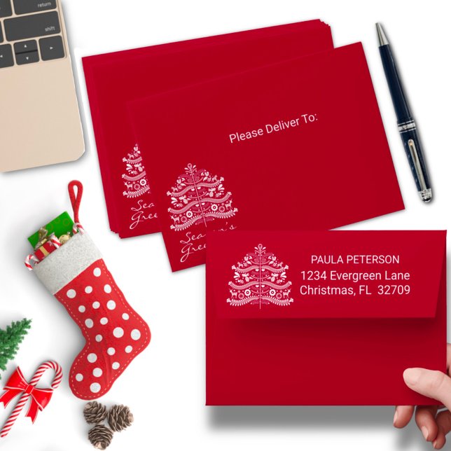 White on Red Scandinavian Nordic Christmas Tree Envelope (Creator Uploaded)