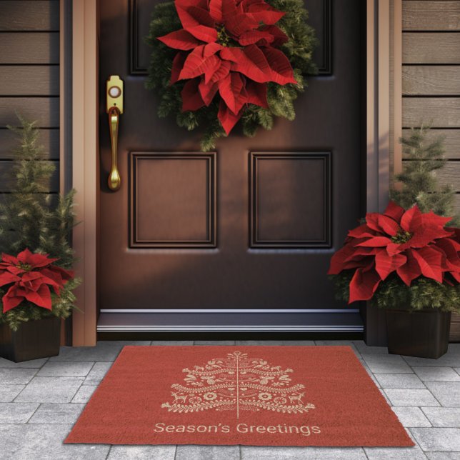 White on Red Scandinavian Nordic Christmas Tree Fiber Doormat (Creator Uploaded)