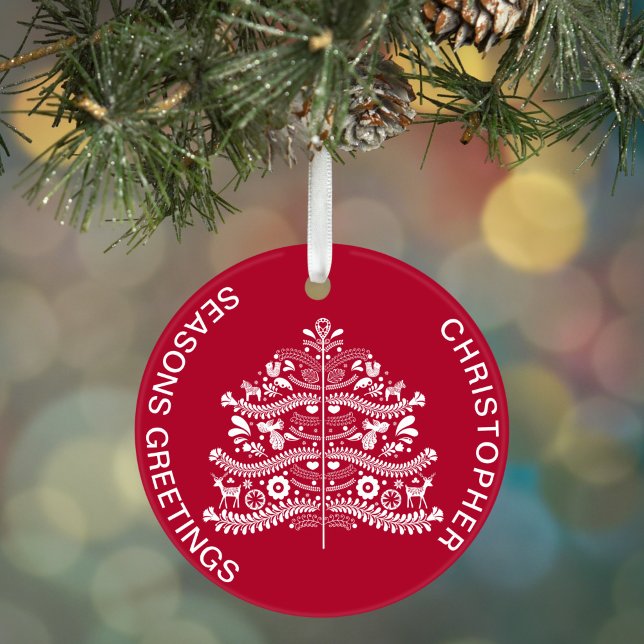 White on Red Scandinavian Nordic Christmas Tree Ornament (Creator Uploaded)