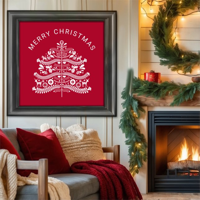 White on Red Scandinavian Nordic Christmas Tree Poster (Creator Uploaded)