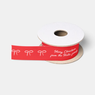 White on Red Simple Bow Message and Name Text Satin Ribbon