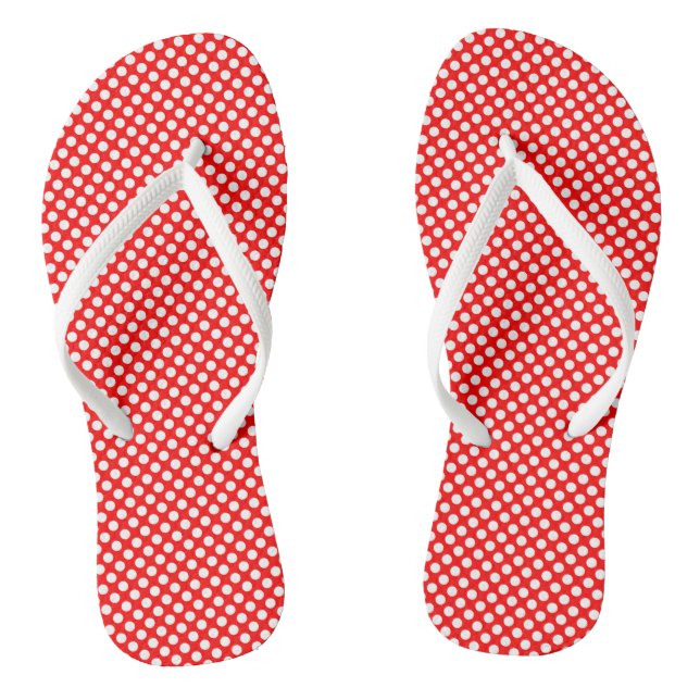 White on Red Small Size Polka Dots Flip Flops (Footbed)