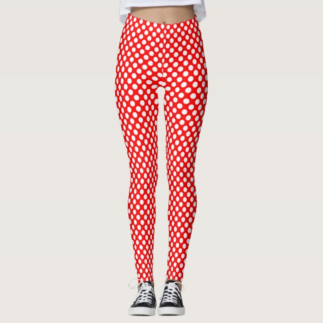 White on Red Small Size Polka Dots Leggings (Front)