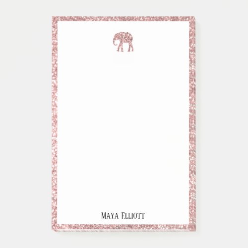 White on Rose Gold Faux Glitter Elephant  Border Post_it Notes