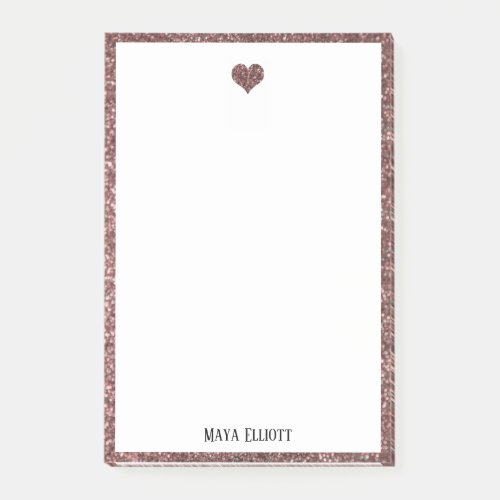 White on Rose Gold Faux Glitter Heart  Border Post_it Notes