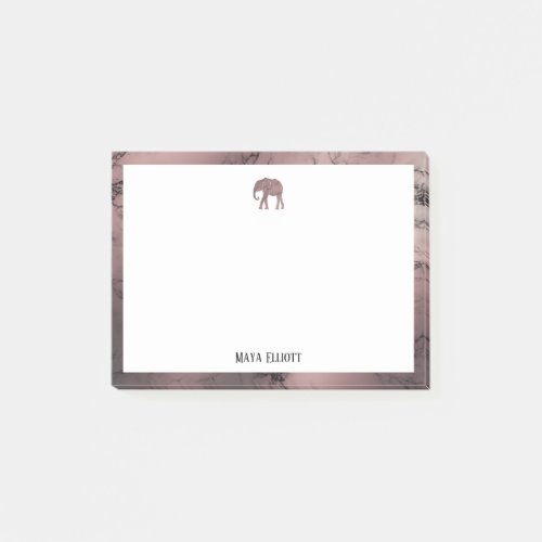 White on Rose Gold Marble Elephant  Border Name Post_it Notes