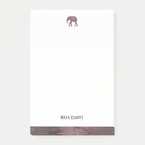 White on Rose Gold Marble Elephant  Border  Name Post_it Notes