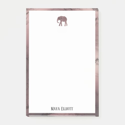 White on Rose Gold Marble Elephant  Border Name Post_it Notes