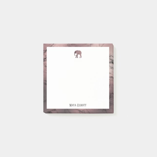 White on Rose Gold Marble Elephant & Border Post-it Notes (Front)