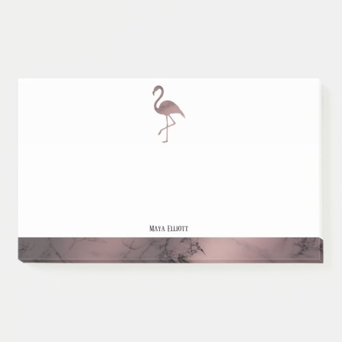 White on Rose Gold Marble Flamingo  Border Name Post_it Notes