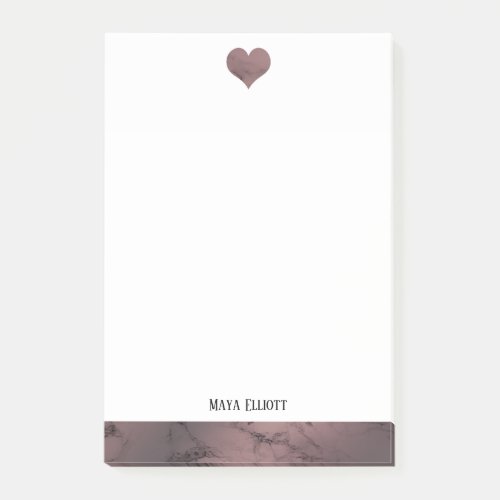 White on Rose Gold Marble Heart  Border  Name Post_it Notes