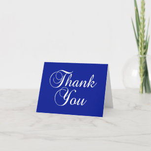 White on Royal Blue Decorative Script Letterpress Thank You Card