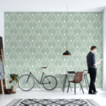 White on sage green art deco pattern wallpaper<br><div class="desc">An elegant white art deco pattern over a changeable sage green background.
By changing the background color against the white Art Deco pattern,  you can create color combinations that matches your decor.</div>