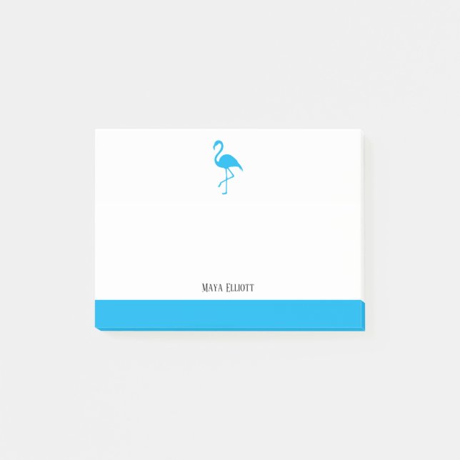 White on Sky Blue Flamingo & Border with Name Post-it Notes (Front)
