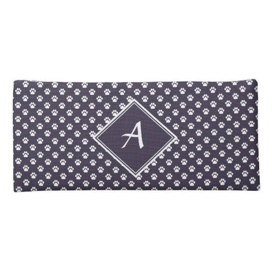 White on Smokey Purple Paw Print Pencil Case (Back)