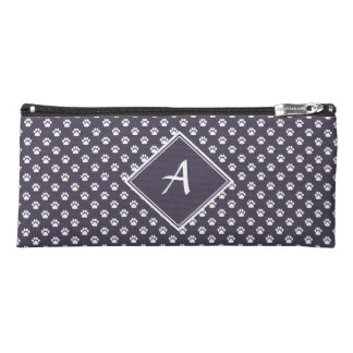 White on Smokey Purple Paw Print Pencil Case