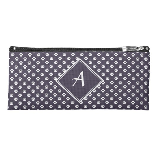 White on Smokey Purple Paw Print Pencil Case (Front)