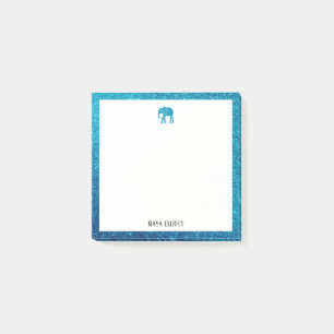 White on Teal Faux Glitter Elephant & Border, Name Post-it Notes
