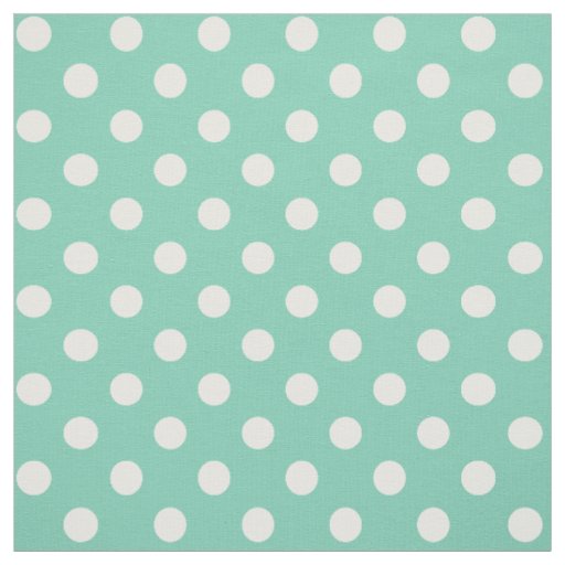 White on Teal Green Polka Dot Fabric