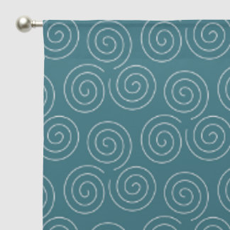 White on Teal Triple Spiral Set Geometric Sheer Curtains