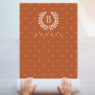 White On Terracotta Laurel Monogram Polka Dots Yoga Mat