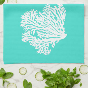 White On Turquoise Coastal Decor Coral Towel