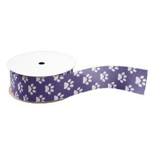 White on Ultra Violet Cat/Dog/Animal Paw Print Grosgrain Ribbon
