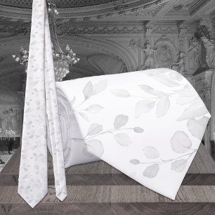 White On White Barely There Eucalyptus Wedding Neck Tie