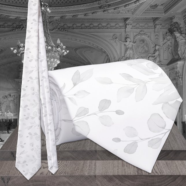White On White Barely There Eucalyptus Wedding Neck Tie (Creator Uploaded)