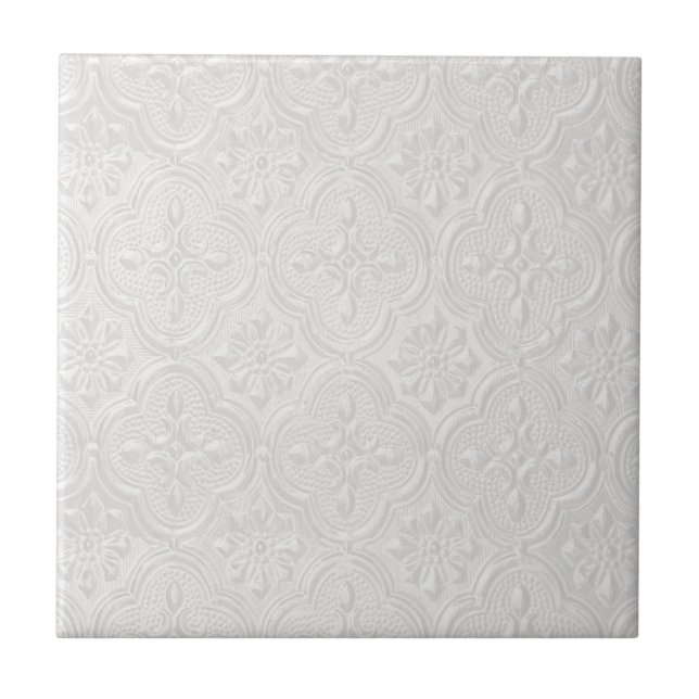 White On White Floral Pattern Ceramic Tile (Front)