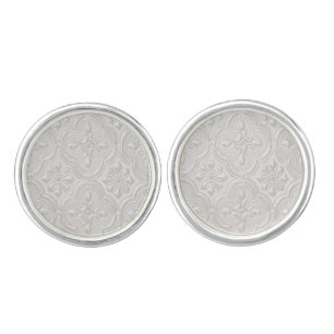White On White Floral Pattern Cufflinks