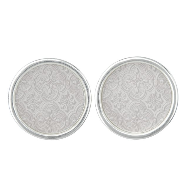 White On White Floral Pattern Cufflinks (Front)