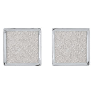 White On White Floral Pattern Cufflinks