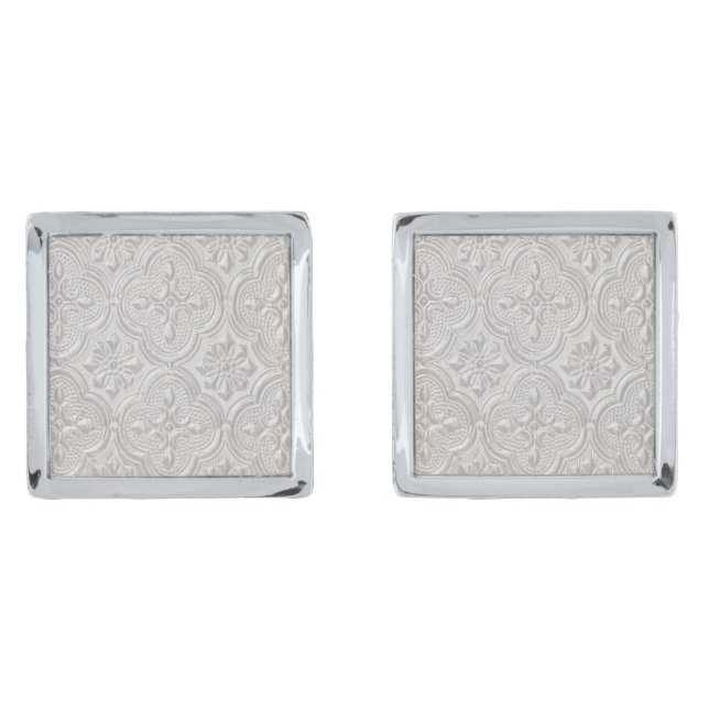 White On White Floral Pattern Cufflinks (Front)