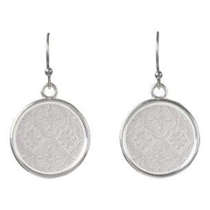 White On White Floral Pattern Earrings