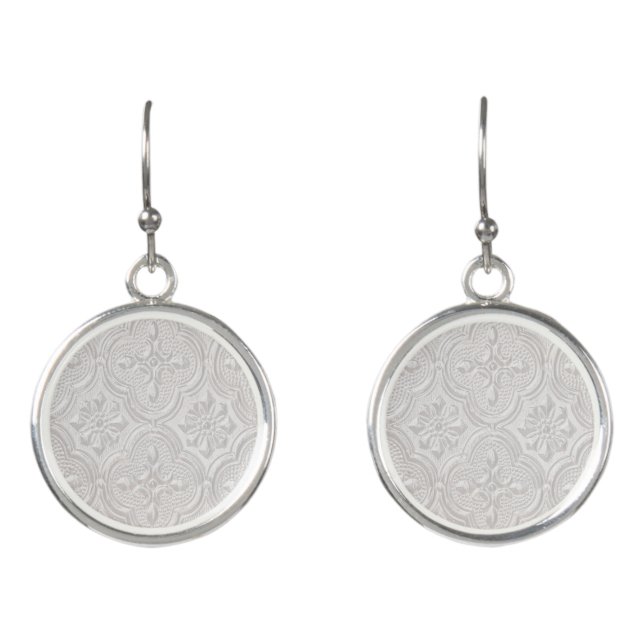 White On White Floral Pattern Earrings (Front)