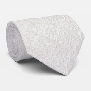 White On White Floral Pattern Neck Tie