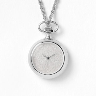 White On White Floral Pattern Watch