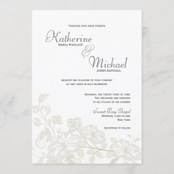 White On White Floral Wedding Invitations by weddingtrendy at Zazzle