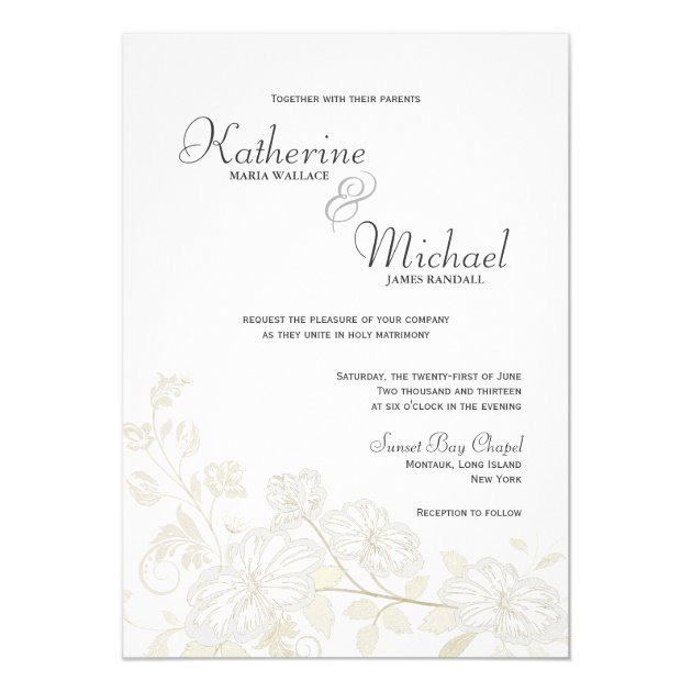 White On White Floral Wedding Invitations