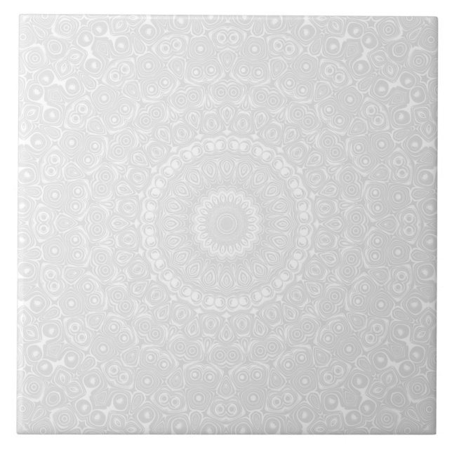 White on White Geometric Mandala Pattern Ceramic Tile (Front)