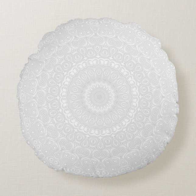 White on White Geometric Mandala Pattern Round Pillow (Front)