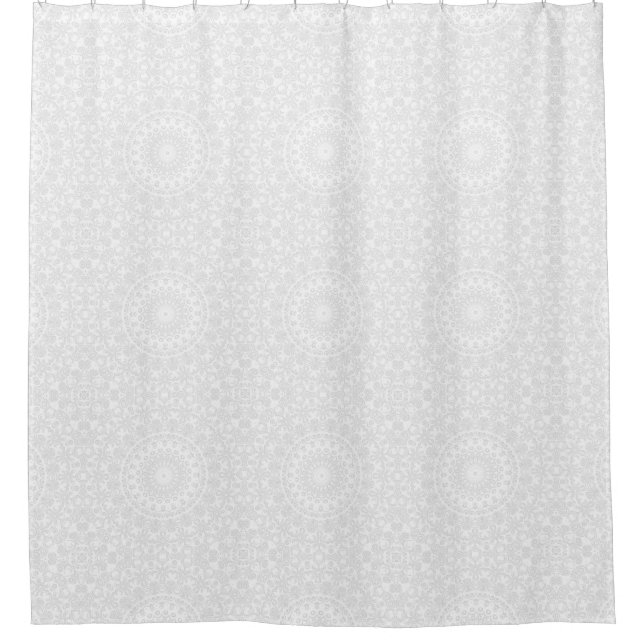White on White Minimal Mandala Pattern Shower Curtain (Front)