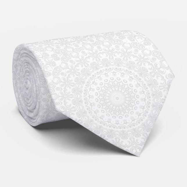 White on White Minimal Mandala Pattern Tie (Rolled)